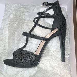 Black rhinestone high heels